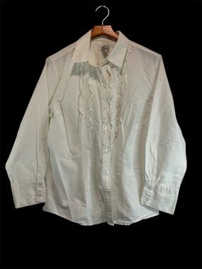 Chico's White Textured Button-Up Shirt 100% Cotton